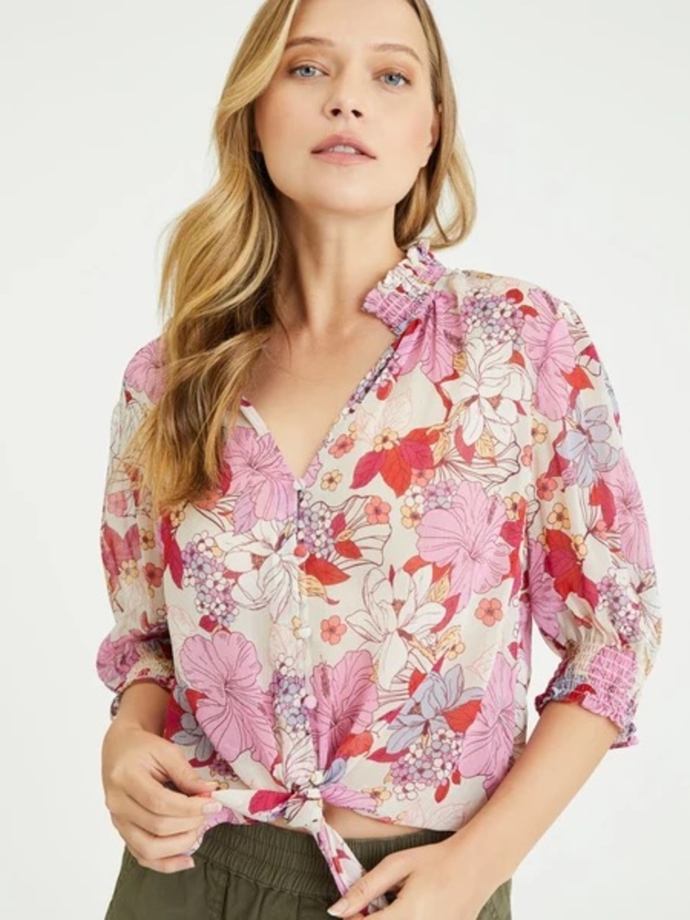 Sanctuary Pink Floral Tie-Front Blouse